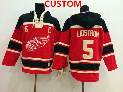 Mens Custom Old Time Hockey Detroit Red Wings Red Hoodie->->Custom Jersey